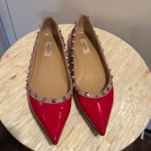 Valentino Red and Tan Studded Women's Flats